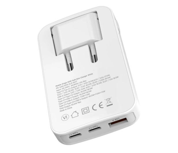 Mobile Origin 65W GaN III Slim Charger dual USB-C single USB-A white - 1275918 - zdjęcie 4